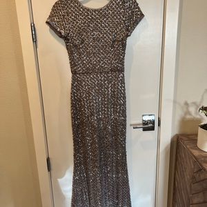 Aqua Belted Sequin Gown, Size 4. Worn one time.